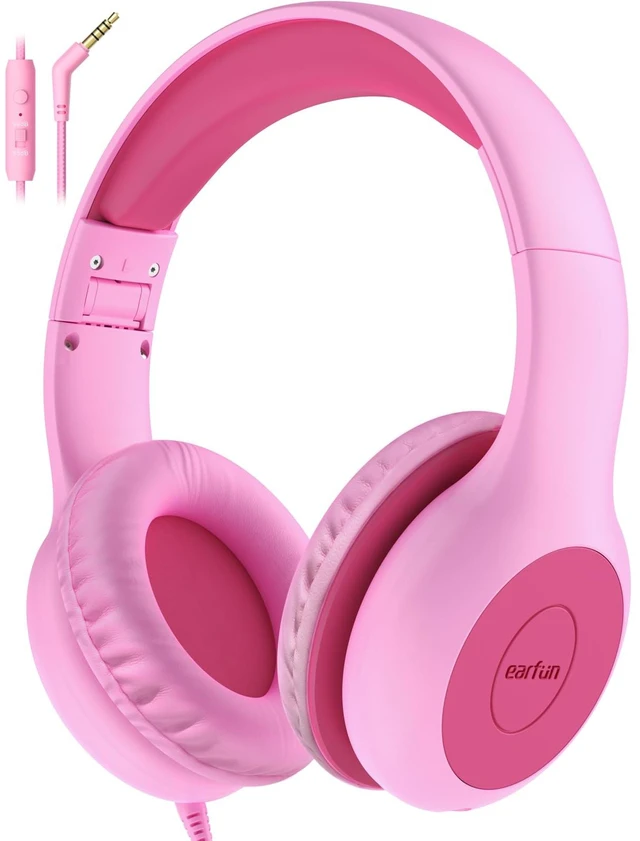 Main image of K1 Kids Headphones Wired with Mic, Volume Limit Headphones for Kids Portable Wired Headphone with Shareport, Stereo Sound, Foldable Headset for School/Toddler/Tablet/iPad/Kindle, Fuscia Pink