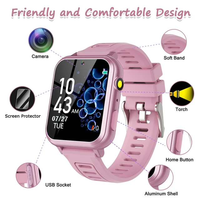 Alt view image 4 of 7 - Smart Watch for Kids with 39 Games HD Touch Touchscreen Alarm Clock Camera Music Player Pedometer Flashlight 12/24 hr Video & Audio Recording, Toys Gift for 3-12 Years Old Girls