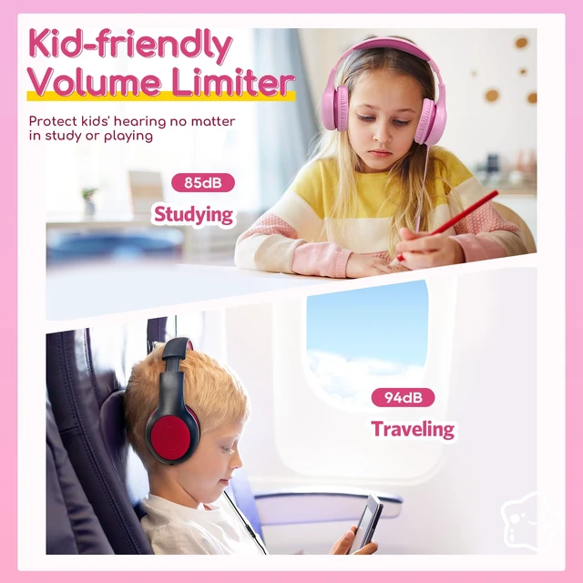 Alt view image 5 of 7 - K1 Kids Headphones Wired with Mic, Volume Limit Headphones for Kids Portable Wired Headphone with Shareport, Stereo Sound, Foldable Headset for School/Toddler/Tablet/iPad/Kindle, Fuscia Pink