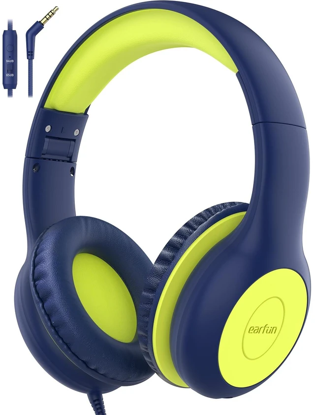 Main image of K1 Kids Headphones Wired with Mic, Volume Limit Headphones for Kids Portable Wired Headphone with Shareport, Stereo Sound, Foldable Headset for School/Toddler/Tablet/iPad/Kindle, Blue Lemon