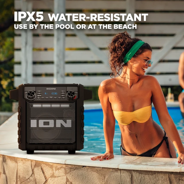 Alt view image 6 of 7 - Tailgater Classic Portable Bluetooth Outdoor Speaker, Black Water Resistant, Rechargeable Battery, Radio, USB Charging, Stereo Linking, App Control, for Parties and Outdoor Events