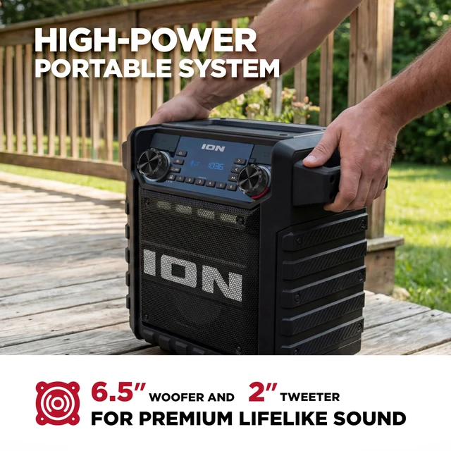 Alt view image 3 of 7 - Tailgater Classic Portable Bluetooth Outdoor Speaker, Black Water Resistant, Rechargeable Battery, Radio, USB Charging, Stereo Linking, App Control, for Parties and Outdoor Events