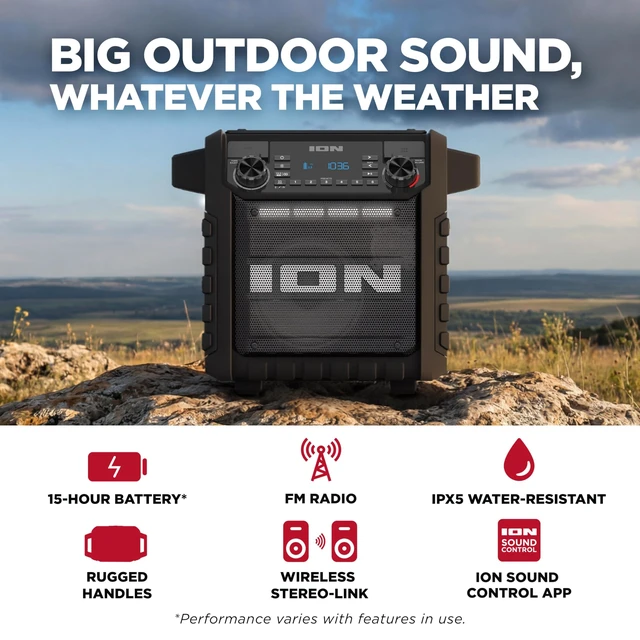 Alt view image 4 of 7 - Tailgater Classic Portable Bluetooth Outdoor Speaker, Black Water Resistant, Rechargeable Battery, Radio, USB Charging, Stereo Linking, App Control, for Parties and Outdoor Events