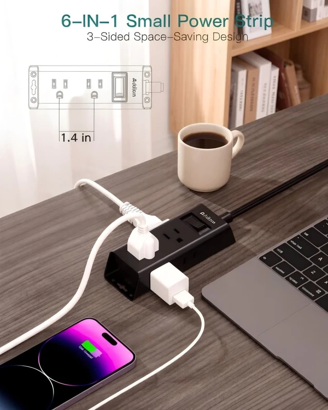 Alt view image 2 of 7 - Flat Plug Power Strip with 6 Outlet Extender, 15 FT Extension Cord Flat Wall Plug with Multiple Outlets, No Surge Protector for Cruise Ship, Travel, Dorm, Home Office, Cruise Essentials, Black