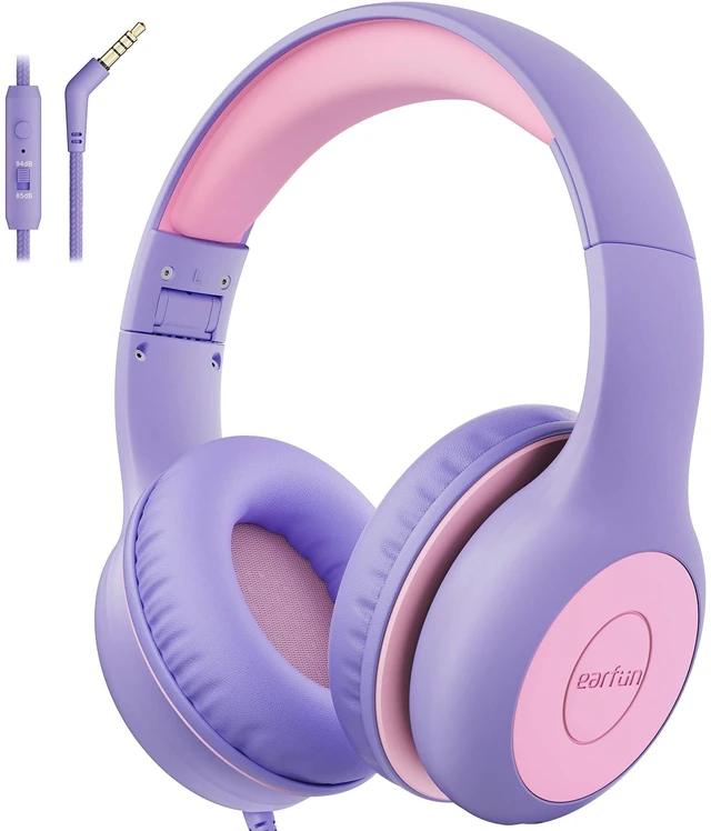 Main image of K1 Kids Headphones Wired with Mic, Volume Limit Headphones for Kids Portable Wired Headphone with Shareport, Stereo Sound, Foldable Headset for School/Toddler/Tablet/iPad/Kindle, Violet Pink