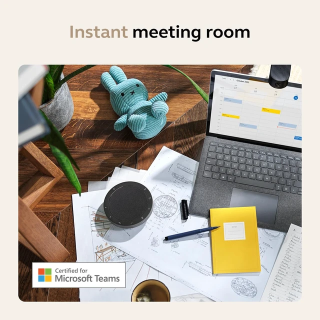Alt view image 2 of 6 - Speak2 55 Wireless Bluetooth Speakerphone (2025 Edition), Dark Grey Portable Speakerphone, 4 Noise-Cancelling Microphones, Microsoft Teams Certified, Clear Sound for Online Meetings