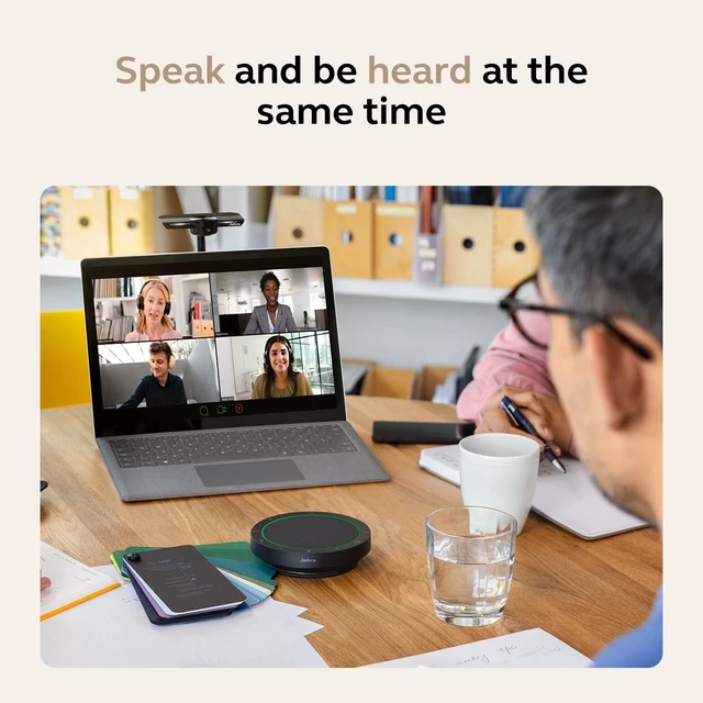 Alt view image 3 of 6 - Speak2 55 Wireless Bluetooth Speakerphone (2025 Edition), Dark Grey Portable Speakerphone, 4 Noise-Cancelling Microphones, Microsoft Teams Certified, Clear Sound for Online Meetings