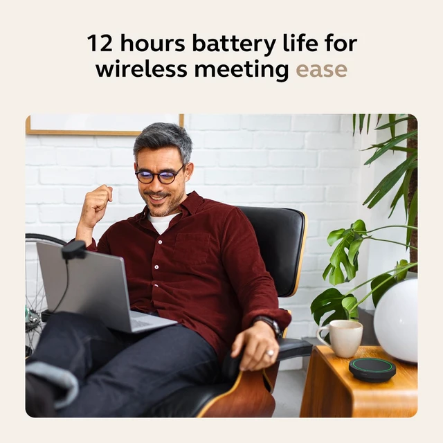 Alt view image 4 of 6 - Speak2 55 Wireless Bluetooth Speakerphone (2025 Edition), Dark Grey Portable Speakerphone, 4 Noise-Cancelling Microphones, Microsoft Teams Certified, Clear Sound for Online Meetings