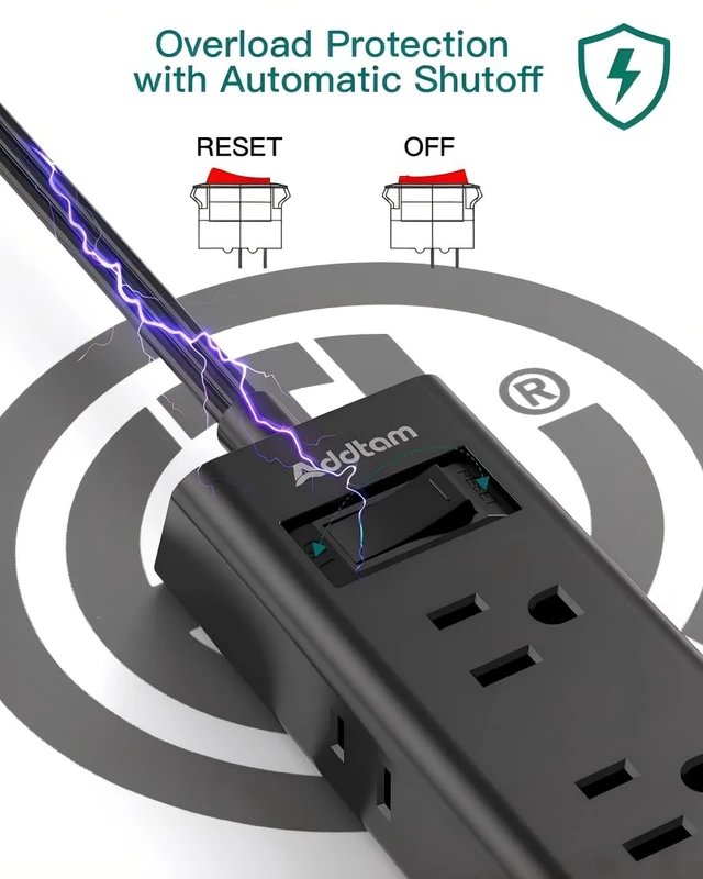 Alt view image 6 of 7 - Flat Plug Power Strip with 6 Outlet Extender, 15 FT Extension Cord Flat Wall Plug with Multiple Outlets, No Surge Protector for Cruise Ship, Travel, Dorm, Home Office, Cruise Essentials, Black