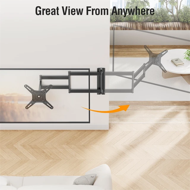 Alt view image 2 of 7 - 29.5in Long Arm TV Mount for 14-42" TVs Monitors, Max VESA 200x200 Fullmotion tv wall mount, swivel ±90°, tilt +5°/-10° antiglare, 44lbs sturdy tv mount bracket for corner homeoffice use