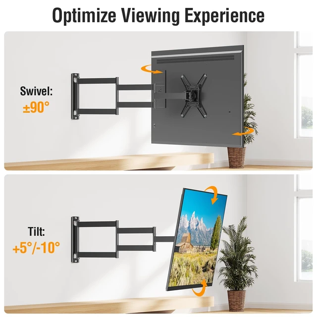 Alt view image 5 of 7 - 29.5in Long Arm TV Mount for 14-42" TVs Monitors, Max VESA 200x200 Fullmotion tv wall mount, swivel ±90°, tilt +5°/-10° antiglare, 44lbs sturdy tv mount bracket for corner homeoffice use