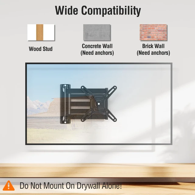 Alt view image 6 of 7 - 29.5in Long Arm TV Mount for 14-42" TVs Monitors, Max VESA 200x200 Fullmotion tv wall mount, swivel ±90°, tilt +5°/-10° antiglare, 44lbs sturdy tv mount bracket for corner homeoffice use