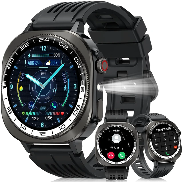 Main image of Smart Watch (Answer/Make Call), 1.43" Millitary Smartwatch 60 Days battery 3D-AMOLED, 130+ Sports Fitness Watch, Heart Rate/Sleep Monitor, LED Flashlight, IP68 Waterproof Activity Tracker Android iOS