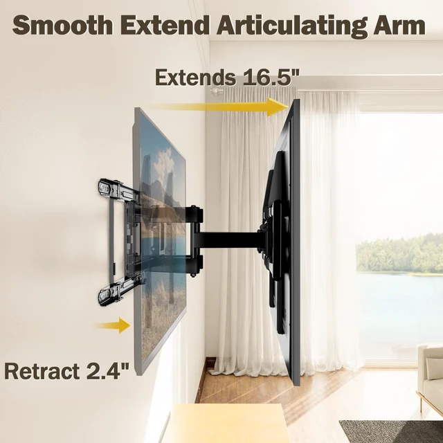 Alt view image 2 of 7 - Full Motion TV Wall Mount for 42-84 Inch TVs up to 100lbs UL Listed TV Mount with Extension, Swivel and Tilt, Wall Mount TV Bracket, Max VESA 600x400mm, Fits 16"/ 18"/ 24" Studs