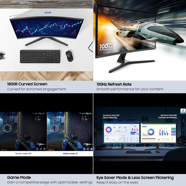 Alt view image 7 of 7 - 27-inch S3 (S39GD) FHD 100Hz Curved Monitor Game Mode, Eye Saver Mode, Multiple Connectivity with HDMI Port, Built-In Speakers, LS27D396GANXZA, 2025