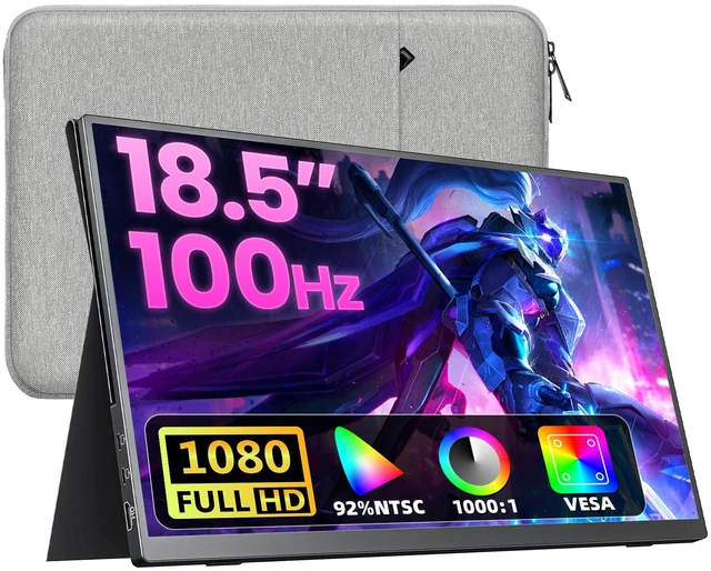 Main image of Portable Monitor 18.5 inch FHD 130% sRGB 100Hz HDR HDMI USB-C Travel Monitor for Laptop MacBook PC Surface PS5 Xbox, Large External Display with Cover & Speakers, VESA Compatible