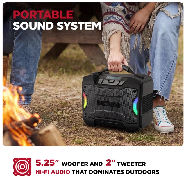 Alt view image 3 of 7 - Tailgater TD Outdoor Portable Bluetooth Speaker With 6 LED Light Modes, Mic In, FM Radio, USB Port, Rechargeable Battery, IPX5 Water-Resistant, Wireless Stereo-Link, App