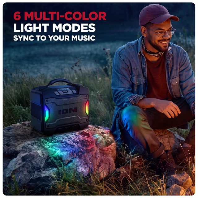Alt view image 7 of 7 - Tailgater TD Outdoor Portable Bluetooth Speaker With 6 LED Light Modes, Mic In, FM Radio, USB Port, Rechargeable Battery, IPX5 Water-Resistant, Wireless Stereo-Link, App