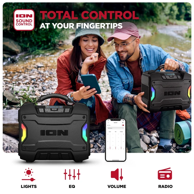 Alt view image 5 of 7 - Tailgater TD Outdoor Portable Bluetooth Speaker With 6 LED Light Modes, Mic In, FM Radio, USB Port, Rechargeable Battery, IPX5 Water-Resistant, Wireless Stereo-Link, App