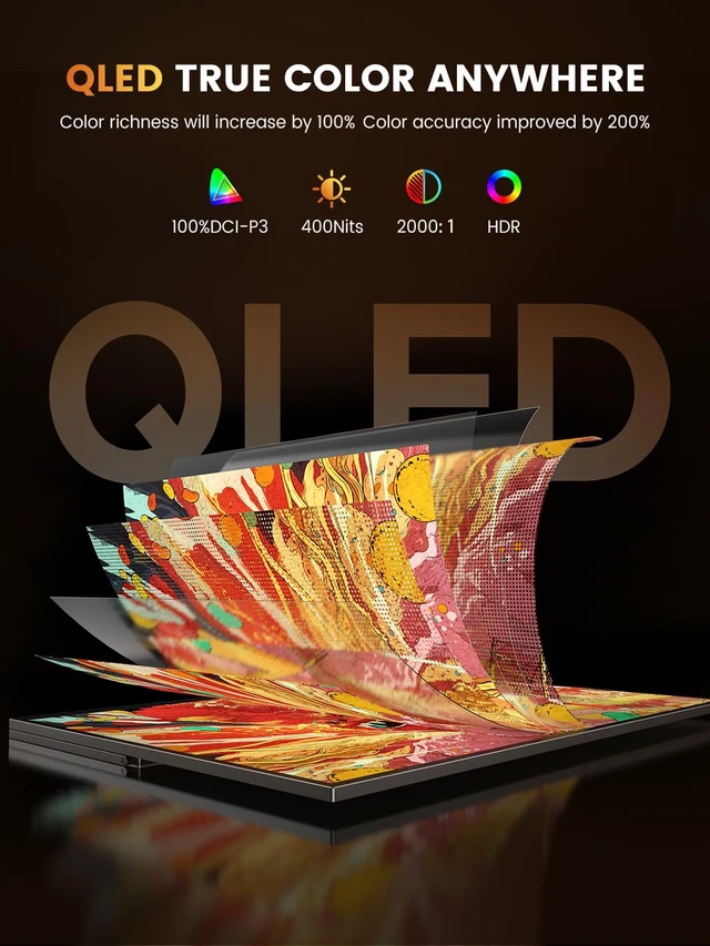 Alt view image 4 of 7 - Portable Gaming Monitor 144Hz 2.5K, 16 0.1ms 100% DCI-P3 QLED 400 Nits, FreeSync Monitor, USB-C & MINI HDMI, VESA & Case, Travel Second Screen for Laptop, PC, Computer, Game Consoles