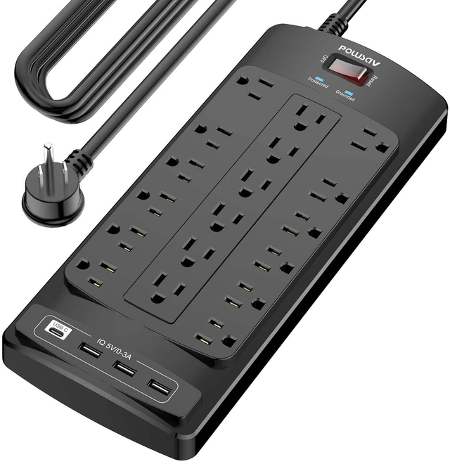 Main image of 18 Outlets Surge Protector Power Strip - 20 Feet Flat Plug Heavy Duty Extension Cord with 18 Widely Outlets and 4 USB Ports, 2100 Joules, Black, ETL Listed