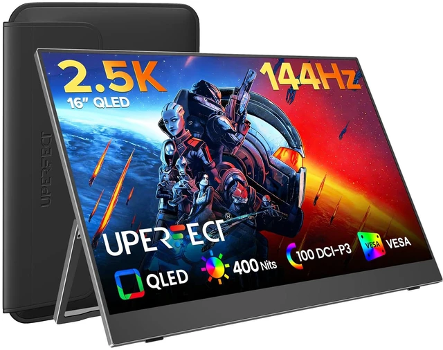 Main image of Portable Gaming Monitor 144Hz 2.5K, 16 0.1ms 100% DCI-P3 QLED 400 Nits, FreeSync Monitor, USB-C & MINI HDMI, VESA & Case, Travel Second Screen for Laptop, PC, Computer, Game Consoles