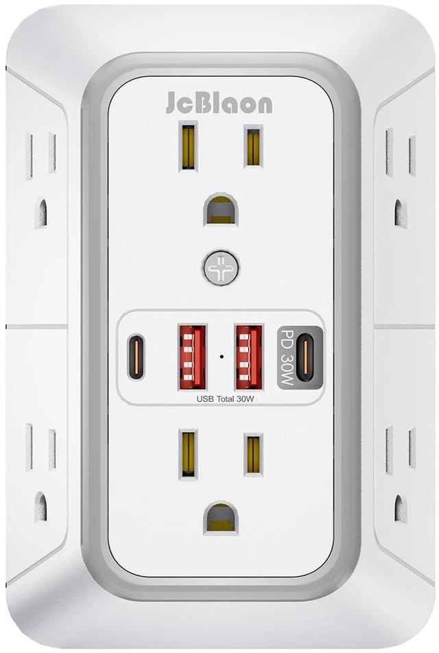 Main image of Surge Protector Outlet Extender 6 Outlet Extender with 4 USB Ports (PD 30W), 3 Sided 1050J Multi Plug Wall Adapter Power Strip for Home Travel Office Essentials-ETL