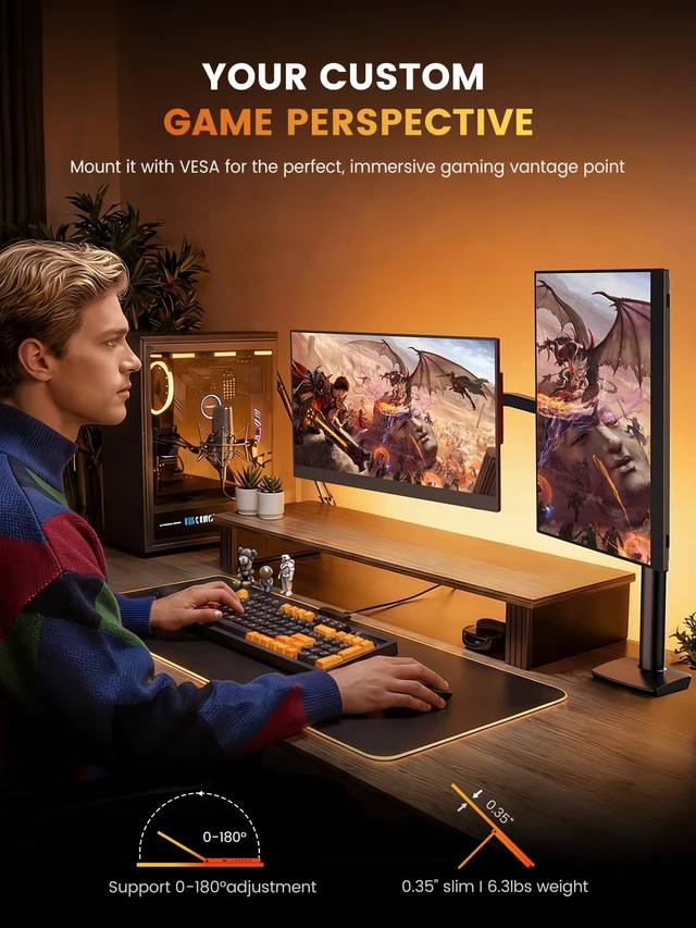Alt view image 6 of 7 - Portable Gaming Monitor 144Hz 2.5K, 16 0.1ms 100% DCI-P3 QLED 400 Nits, FreeSync Monitor, USB-C & MINI HDMI, VESA & Case, Travel Second Screen for Laptop, PC, Computer, Game Consoles