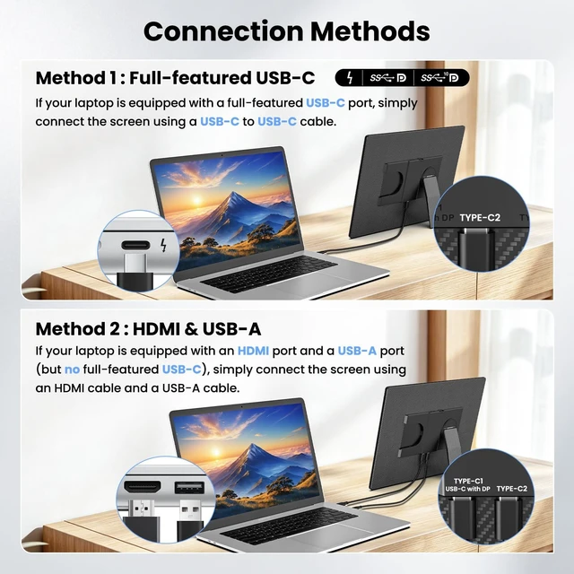 Alt view image 6 of 7 - 16.1" Portable Monitor for Laptop - 1200P FHD, Ultra-Thin Laptop Screen Extender Horizontal Vertical with 360° Rotating Detachable Stand, Plug & Play, Dual Travel Monitor for Laptop Wins Mac Chrome