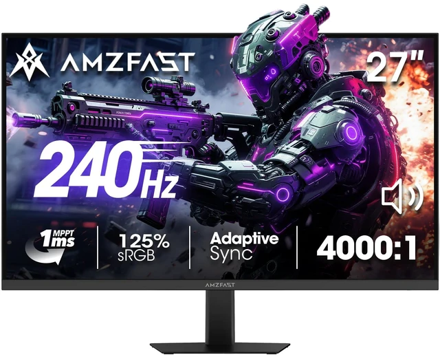 Main image of 27 Inch Gaming Monitor, 240Hz 1ms FHD 1080P, Adaptive Sync, HDR400 4000:1, 125% sRGB, Built-in Speakers, HDMI/DP, VESA, Retractable Headphone Holder, AMZG27F5 Pro for Competitive FPS