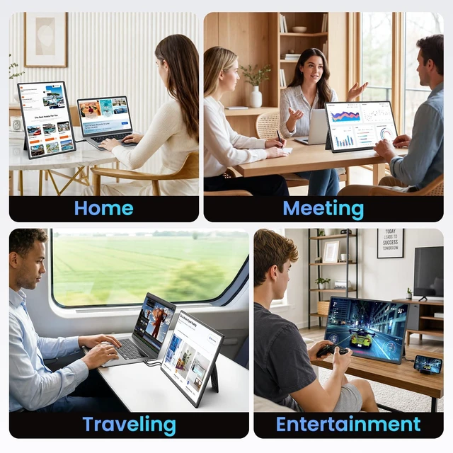 Alt view image 5 of 7 - 16.1" Portable Monitor for Laptop - 1200P FHD, Ultra-Thin Laptop Screen Extender Horizontal Vertical with 360° Rotating Detachable Stand, Plug & Play, Dual Travel Monitor for Laptop Wins Mac Chrome