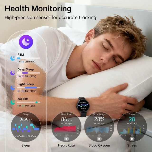Alt view image 3 of 7 - Smart Watch for Women Men, 1.27" HD AMOLED Stylish Smartwatch (Answer/Call) for iPhone/Android/Samsung, Fitness Tracker with 120+ Sport Modes, Heart Rate/Sleep/Health Monitor, IP68 Waterproof, 2 Bands