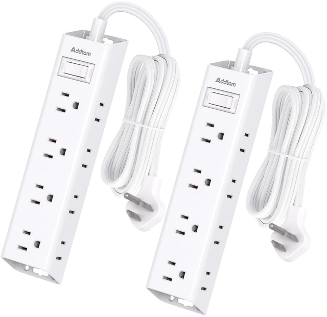 Main image of 2 Pack Power Strip Surge Protector with 12 Outlets, Extension Cord 5FT Ultra Thin Flat Wall Plug, 3-Side Wide Spaced Outlet Extender, 1050J, Wall Mount Desk Charging Station for Home Office Dorm