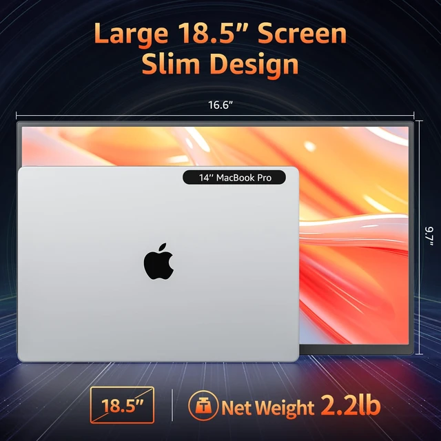 Alt view image 3 of 7 - Portable Monitor for Laptop MacBook Surface PC Xbox PS5, Travel Monitor Second Screen for Laptop, HDMI USB-C VESA Compatible Built-in Speaker, 18.5