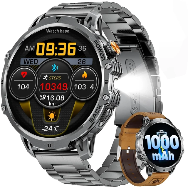 Main image of Military Smart Watches for Men(2 Bands), 1000mAh/1.85" HD Large Screen 110+ Sports Modes/Flashlight/IP68 Waterproof/Sleep Monitor Smartwatch, Fitness Tracker Watch for Android iOS,Brown
