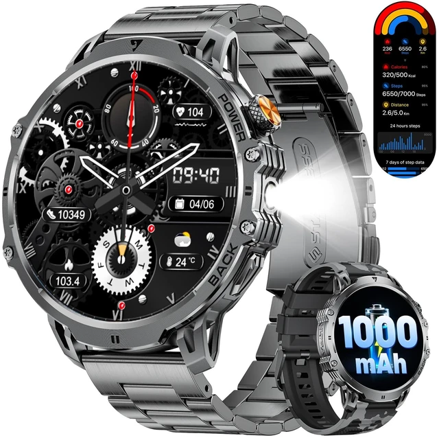 Main image of Military Smart Watches for Men(2 Bands),1000mAh/1.85" HD Large Screen Smartwatch, Flashlight/110+ Sports Modes/Sleep Monitor, Fitness Tracker Watch for Android iOS,Black Camo