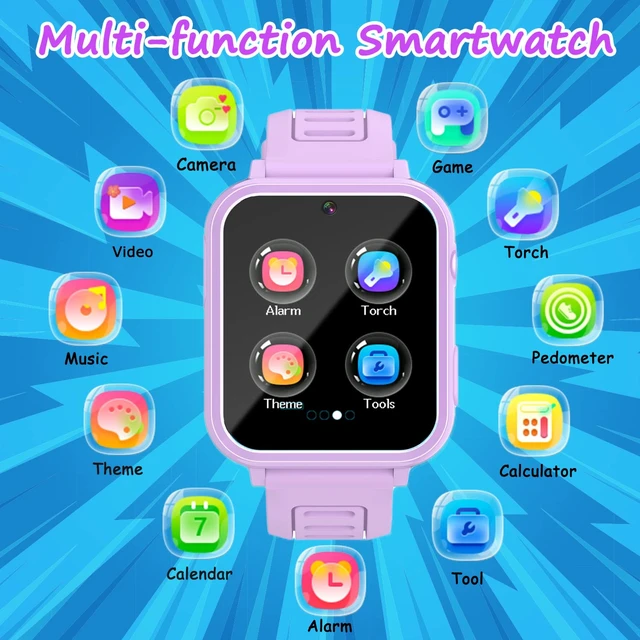 Alt view image 2 of 7 - Kids Smart Watch Girls Gifts for Age 5-12 39 Puzzle Games HD Touch Screen Watches with Video Camera Music Player Pedometer Flashlight 12/24 hr Birthday Gift 6 7 8 Year Old Girls