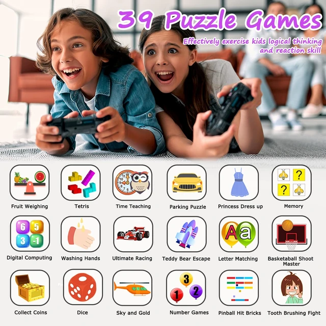 Alt view image 3 of 7 - Kids Smart Watch Girls Gifts for Age 5-12 39 Puzzle Games HD Touch Screen Watches with Video Camera Music Player Pedometer Flashlight 12/24 hr Birthday Gift 6 7 8 Year Old Girls