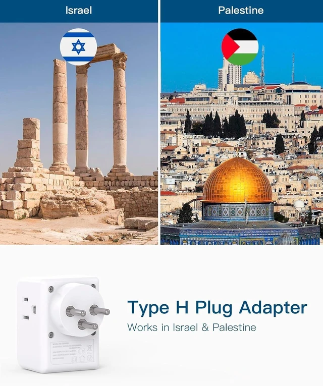 Alt view image 2 of 7 - 2 Pack Israel Power Adapter, 7-in-1 Israel Travel Plug Adapter with 3 American Outlets 4 USB Ports(2 USB C), Type H Travel Adapter Plug Converter for US to Israel, Jerusalem, Palestine