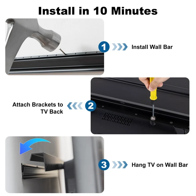 Alt view image 7 of 7 - Studless TV Wall Mount, Alloy Steel, Hold 200 Lbs,43 to 120Inch TVs No Drill, No Stud Drywall Install, All Hardware Included,Level, Max VESA900x600mm,Renter Friendly, Low Profile Bracket Hanger