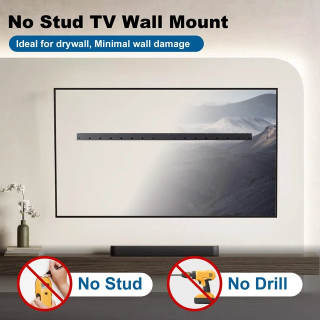 Alt view image 3 of 7 - Studless TV Wall Mount, Alloy Steel, Hold 200 Lbs,43 to 120Inch TVs No Drill, No Stud Drywall Install, All Hardware Included,Level, Max VESA900x600mm,Renter Friendly, Low Profile Bracket Hanger