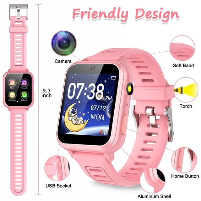 Alt view image 3 of 7 - Smart Watch for Kids Gift for Girls Age 5-12, 1.54" Touch Screen Watch with HD Camera Video 39 Games Music Pedometer Flashlight Alarm Clock, Gifts for 7 8 9 10 Year Old Girls Boys