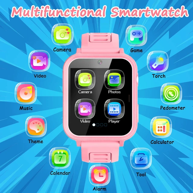 Alt view image 2 of 7 - Smart Watch for Kids Gift for Girls Age 5-12, 1.54" Touch Screen Watch with HD Camera Video 39 Games Music Pedometer Flashlight Alarm Clock, Gifts for 7 8 9 10 Year Old Girls Boys