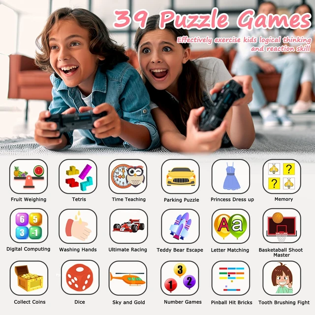 Alt view image 5 of 7 - Smart Watch for Kids Gift for Girls Age 5-12, 1.54" Touch Screen Watch with HD Camera Video 39 Games Music Pedometer Flashlight Alarm Clock, Gifts for 7 8 9 10 Year Old Girls Boys