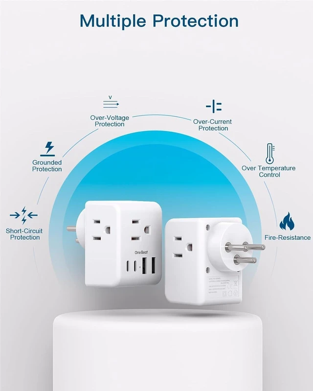 Alt view image 6 of 7 - 2 Pack Israel Power Adapter, 7-in-1 Israel Travel Plug Adapter with 3 American Outlets 4 USB Ports(2 USB C), Type H Travel Adapter Plug Converter for US to Israel, Jerusalem, Palestine