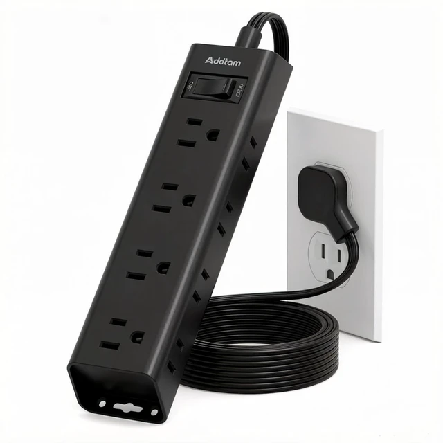 Main image of Power Strip Surge Protector with 12 Outlets, Flat Plug Extension Cord 10FT Ultra Thin Wall Plug, 3-Side Wide Spaced Outlet Extender, 1050J, Wall Mount Desk Charging Station for Home Office Garage