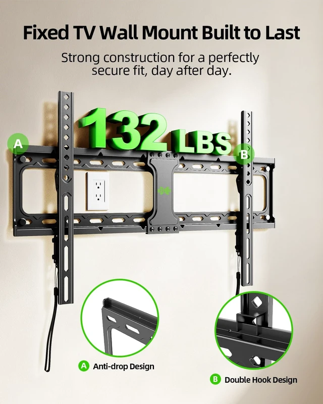 Alt view image 3 of 7 - TV Wall Mount,Low Profile TV Mount for Most 42-95 Inch Flat Screen Televisions,Max VESA 600x400mm Fixed Wall Mount Bracket Holds up to 132 lbs,Fits 16"/18"/24" Studs