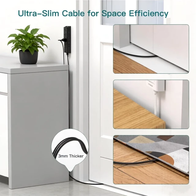 Alt view image 6 of 7 - Power Strip Surge Protector with 12 Outlets, Flat Plug Extension Cord 10FT Ultra Thin Wall Plug, 3-Side Wide Spaced Outlet Extender, 1050J, Wall Mount Desk Charging Station for Home Office Garage