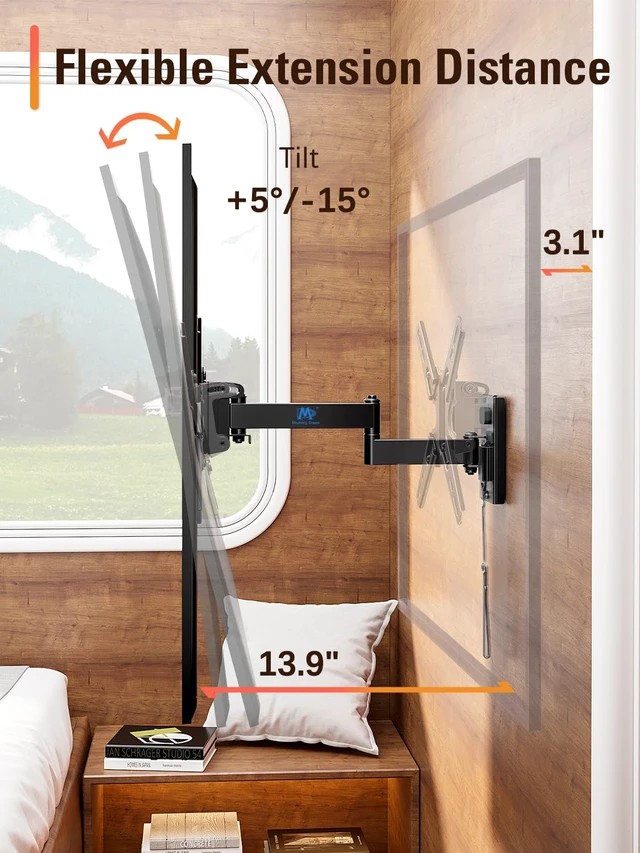 Alt view image 3 of 7 - UL Listed Lockable RV TV Mount for 13-43 TV up to 22lbs for Camper Trailer Motor Home, Full Motion TV Wall Mount Quick Release with Dual Wall Plates, VESA 200mm, MD2212
