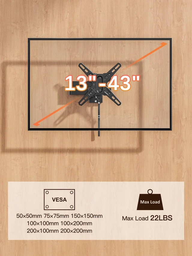 Alt view image 7 of 7 - UL Listed Lockable RV TV Mount for 13-43 TV up to 22lbs for Camper Trailer Motor Home, Full Motion TV Wall Mount Quick Release with Dual Wall Plates, VESA 200mm, MD2212